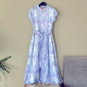 OLIPHANT XL Cotton Maxi Dress Cap Sleeve AS NEW Blue Hues Made in India